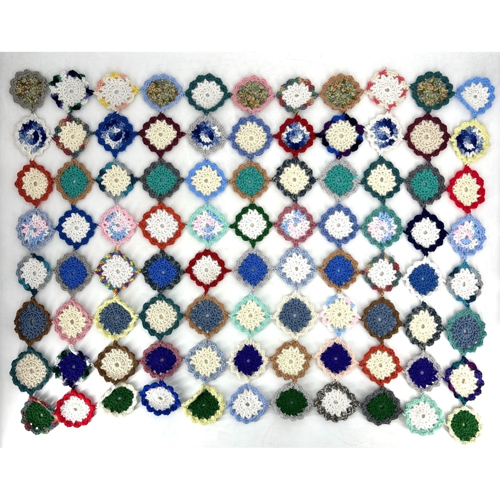 VTG Handmade Crochet Floral Afghan Throw Blanket Daisy Flower Cottagecore Granny